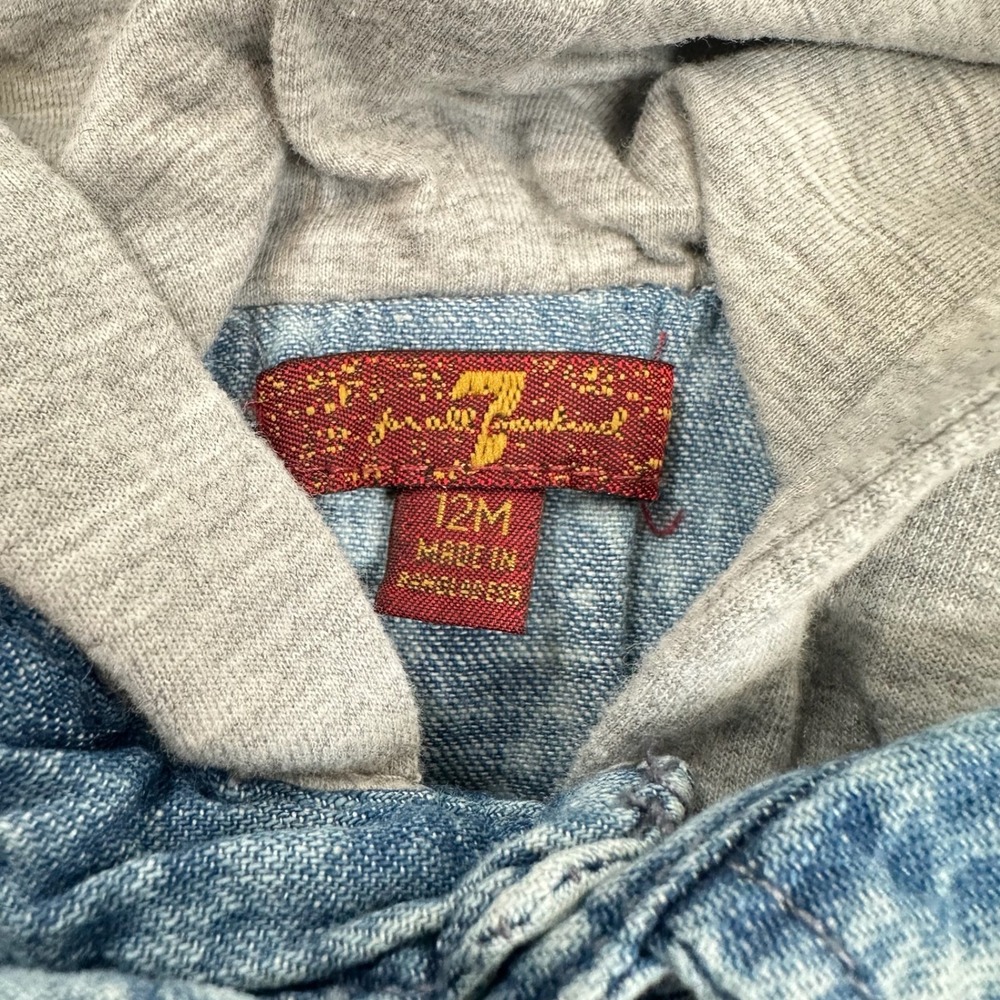7 For All Mankind 12M Baby Boy's Denim Button Shirt Hoodie Casual Preppy - Picture 4 of 12